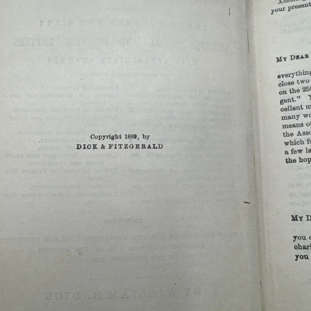 Dick's Common Sense Letter Writer Book 1889 Antique Book